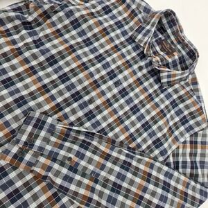 Rodd & Gunn Shirt Sport Fit Men L Gingham Check Blue Brown Button Up Long Sleeve